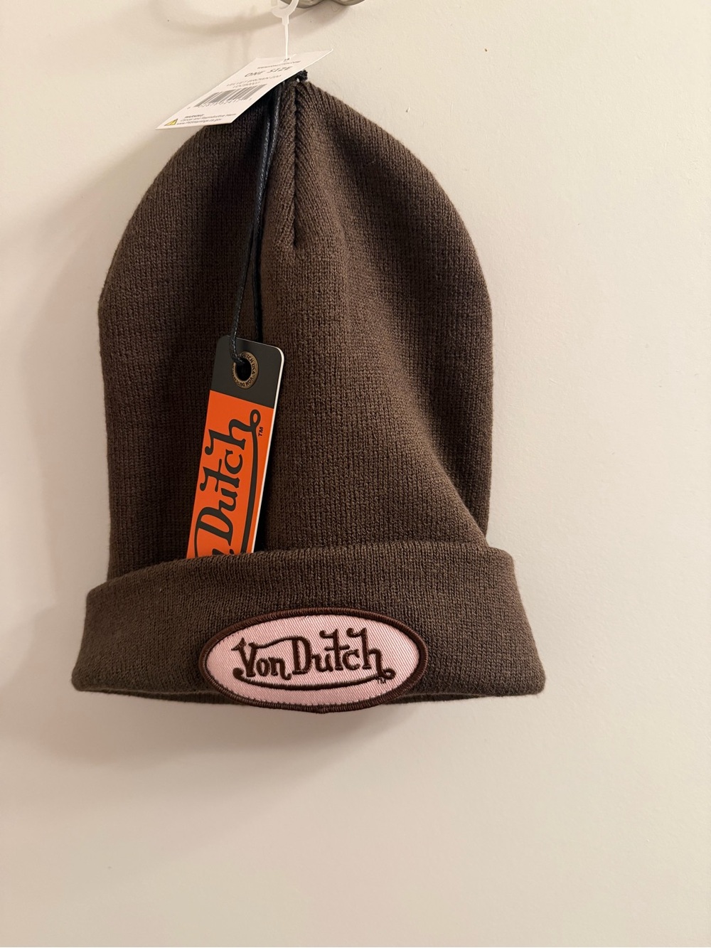 Von Dutch Brown Beanie with Pink Logo Patch for Kids